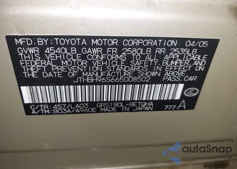 2006 Lexus Gs 300 z USA, uszkodzony, nr VIN JTHBH96S665008502